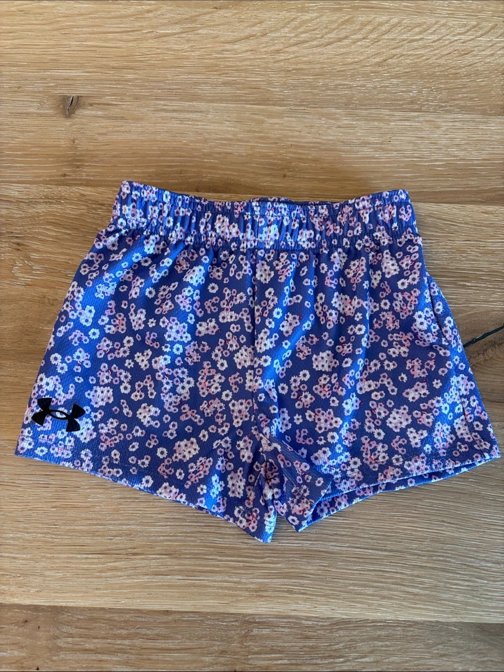 Girls Armour Gray Tee with Purple Floral Logo & Purple Floral Shorts size 6